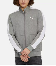Puma Men Full Zip Track Jacket Cardigan Sweater Jacket Med Gray White New w/Tags