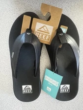 New Men's REEF Anchor Black Brown Flip Flop Sandals Arch Support Sz 10 Thongs