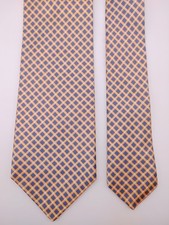 Daniel Cremieux Mens Silk Tie Hand Made Orange Cream Navy Blue Necktie 3.5x60"
