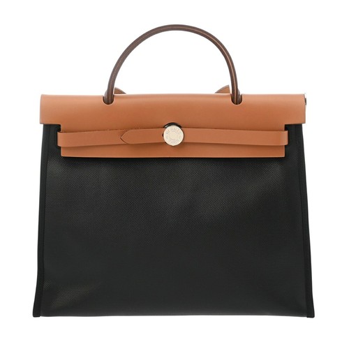 Hermes Herbag Zip PM Handbag Shoulder Bag Black Vauve Leather Toile H Canvas 99