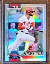 Justin Crawford 2026 Topps Chrome Refractor #73 Rookie Card RC. rookie card picture