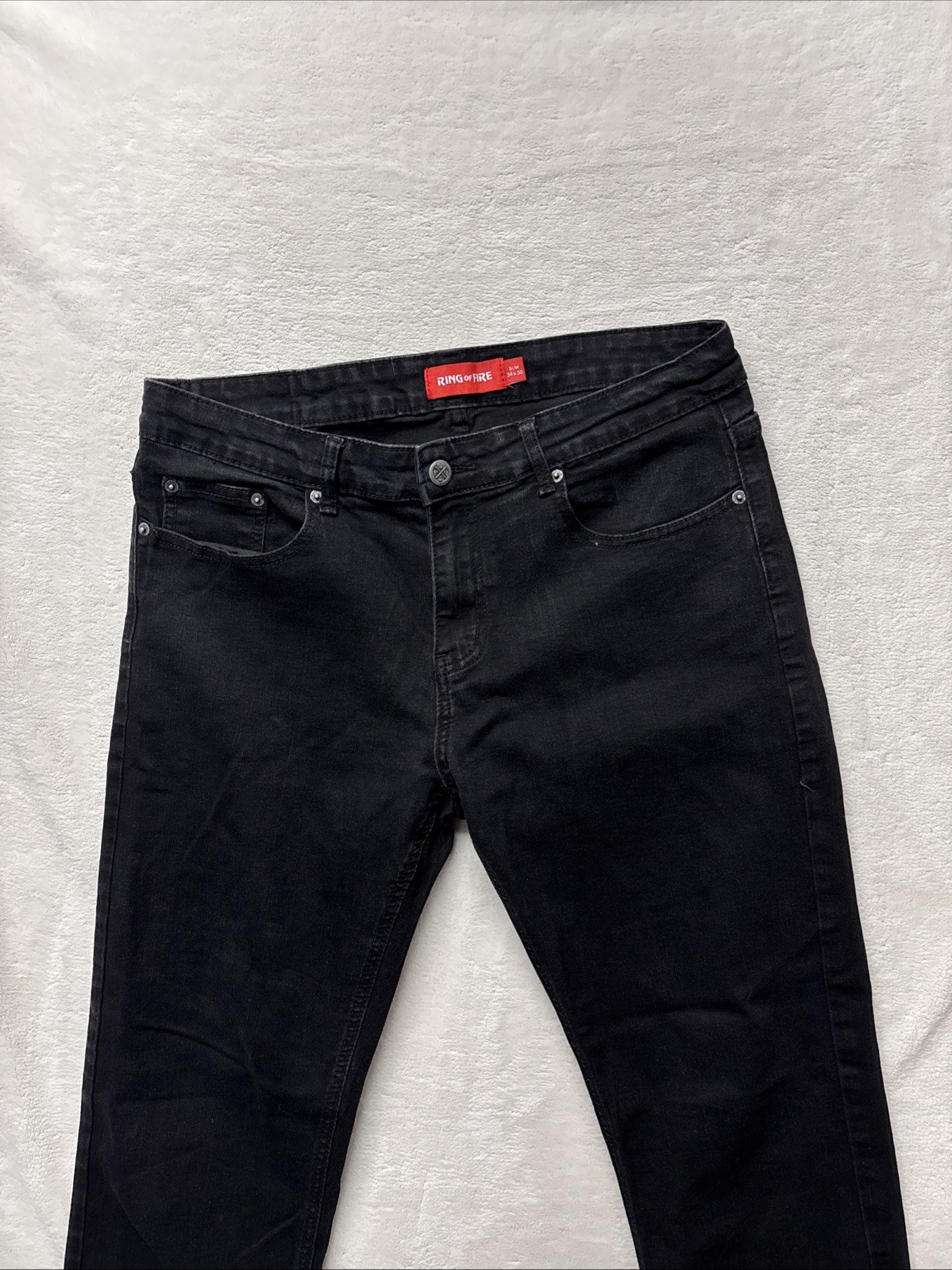 Ring of Fire Mens 34x30 Slim Straight Dark Wash Black Denim Jeans