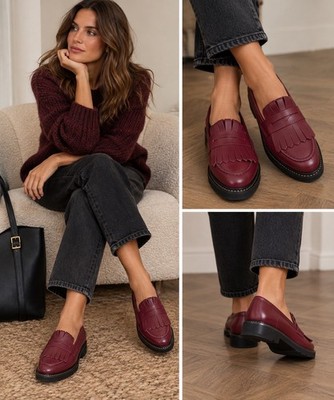 Hobbs London Burgund Leder Kiltie Fransen Penny Loafer Schuhe UK 4 EU 37 NEU