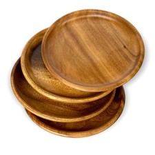 Acacia Wooden Plates Set of 4, 8 Round Rustic Side Dish Dessert Plates, ...