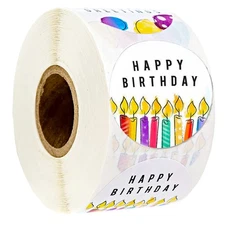 Happy Birthday Stickers, Round, Waterproof, Self-Adhesive, Multicolor, Cartoo...