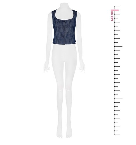 Gilet Aderente In Denim Con Scollo Quadrato Rinascimento Collezione Primavera Es - Photo 4 sur 4