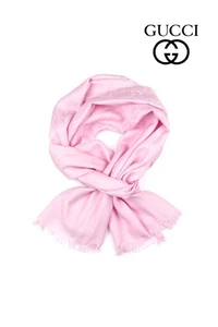 GUCCI Écharpe Silencieux Rose Laine Soie 182cm Accessoire Mode Femme