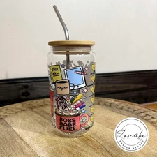 Boss Babe Libbey Cup, 16 oz Sipper Glass, Drinkware, Cat, Journal, Business