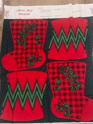 Jingle Bell Stocking Fabric Panel  21'' Christmas Rose & Hubble Cotton