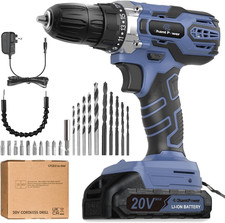 Cordless Power Drill, 20V Electric Drill Driver Set with Battery and Charger, 2 