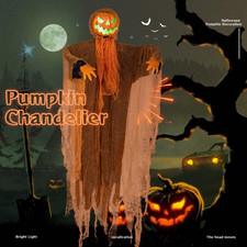 Halloween Pumpkin Head Ghost Hanging Decor Tattered Fabric Scarecrow Prop