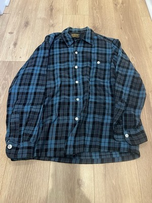 Vintage Pendleton Board Shirt M 1960s Shadow Plaid Wool Long Sleeve Loop Collar