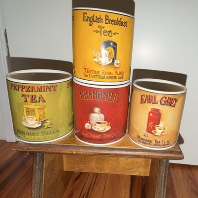 Vintage Oneida 4pc 8oz Ceramic Tea Theme Mugs  Microwave Safe, no chips