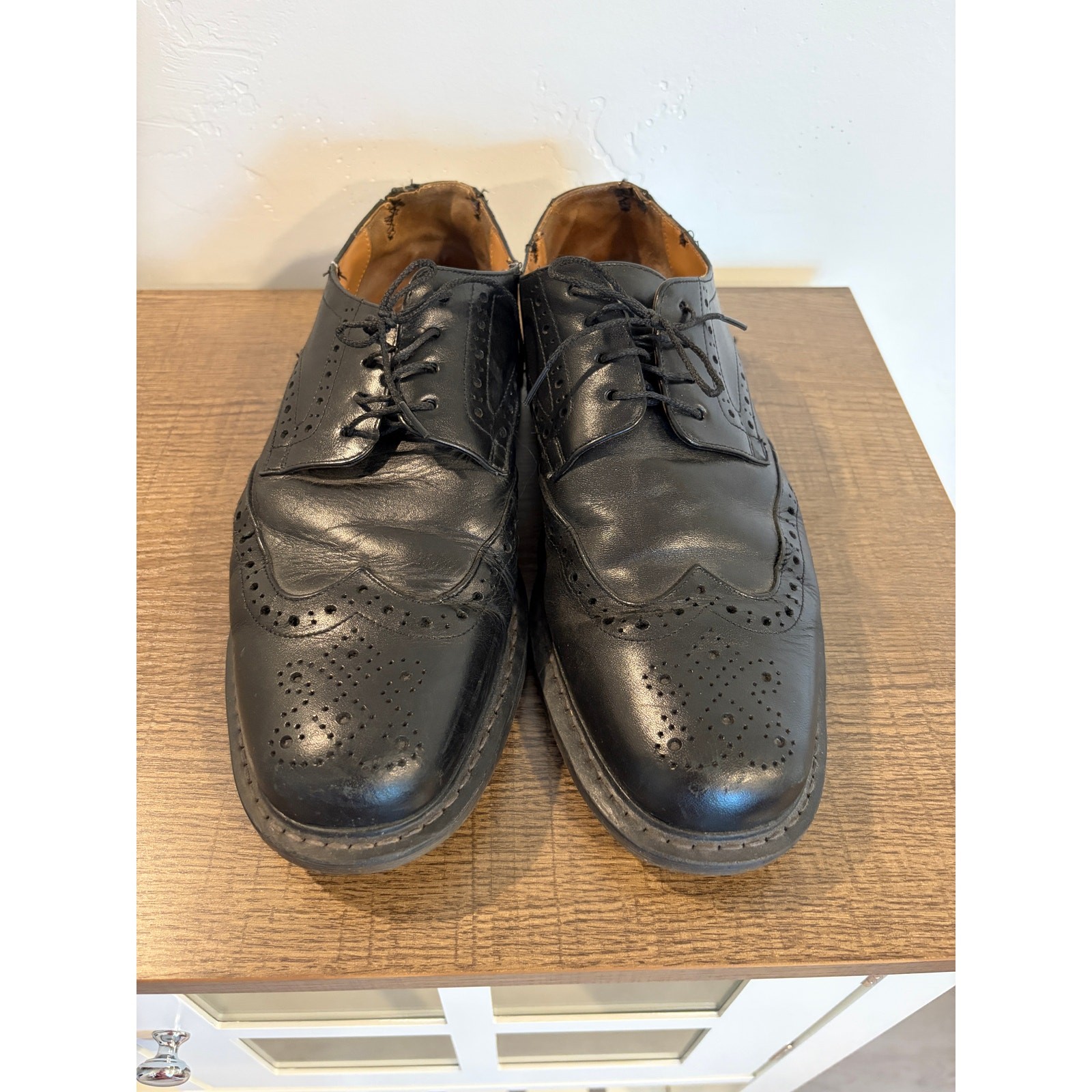 VTG Dr Martens Leather Wingtip Brogue Oxford Shoes Black Mens US 8 Distressed