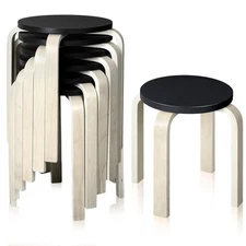 6 Pcs Black Bentwood Stool, Wooden Stackable Stools, Dining, Kitchen, Home, G...