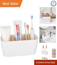 Versatile Bathroom Organizer - 5-Slot Matte White Toothbrush Holder with Bamboo