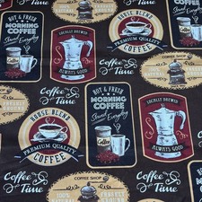 1/2 yard cut cotton fabric - Morning Coffee Various Coffee Signs - Brown Tan