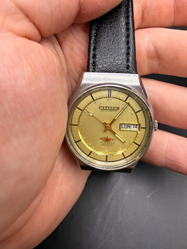 Citizen Automatic 17 Jewel Day/Date Watch Yellow Dial Silver SS 1970s
