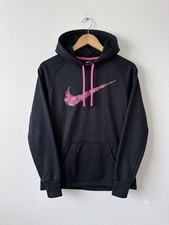 Nike Therma Fit Hoodie Women's Size Medium Black Pink Swoosh Sweatshirt