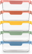 Ello Color Lock 5 Cup 10PC, 5 Pack Glass Meal Prep Sets Leak-Proof Glass Food St