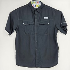 Columbia Shirt Mens Large Vented Fishing Omni Shade Button Short Sleeve Black