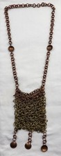 1963 Hippie Brass Copper Chainmail Mesh Purse Bag Necklace 1960s w Penny Fringe