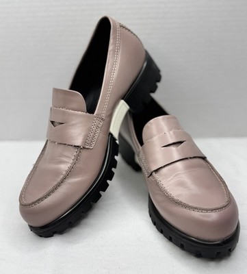Ecco Womens Shoes Tray Tech Leather Penny Loafers Sz 37 6 6.5 Rose Pink Lug Sole