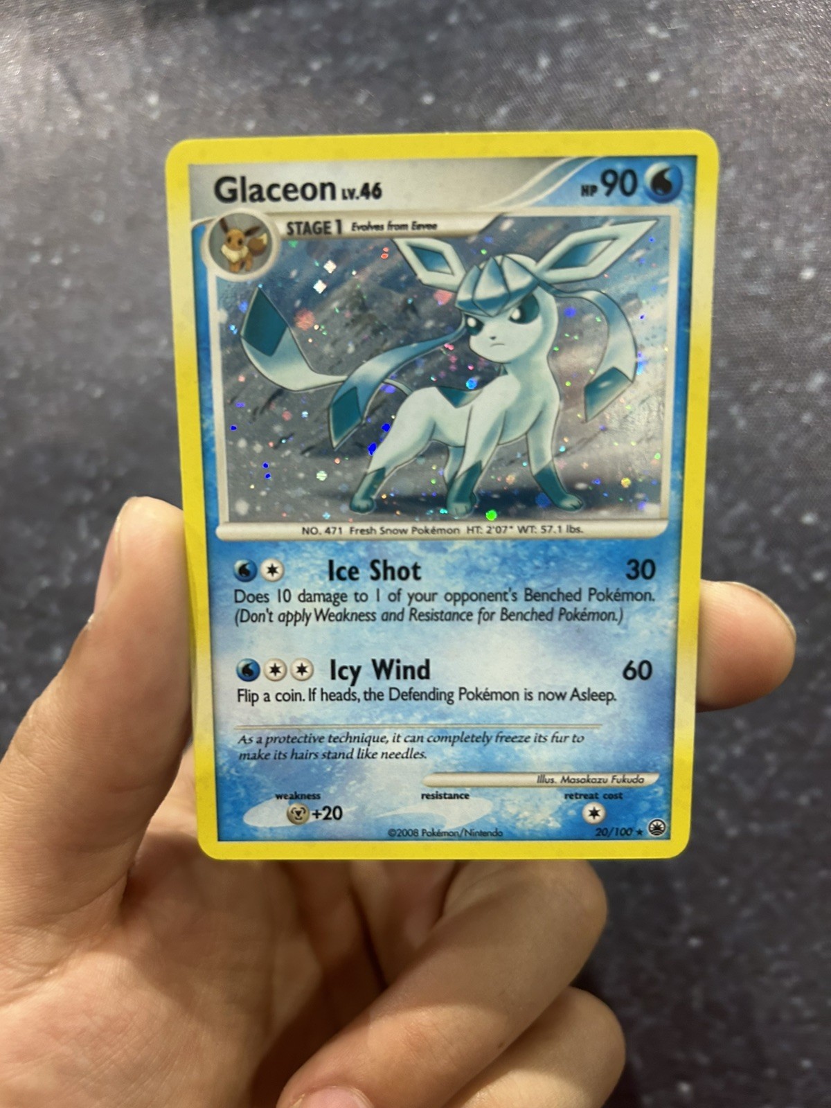 Pokemon Majestic Dawn Glaceon Holo Swirl 20/100 Card NM