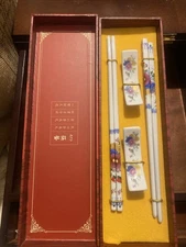 Gift Set of Chinese White  Porcelain Chopsticks with Floral Detail