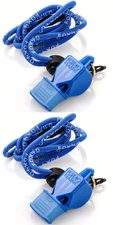 Fox 40 Classic CMG Safety 3-Chamber Pealess Whistle + Lanyard, Blue (2-Pack)