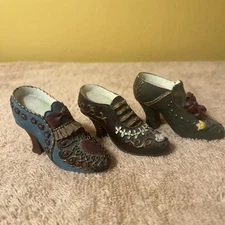 Vintage Circa 1999 Victorian High Heeled Shoe Figurine Ornament Bundle Lot 3
