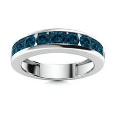 925 Sterling Silver 3MM Round London Blue Topaz Half Eternity Channel Set Ring