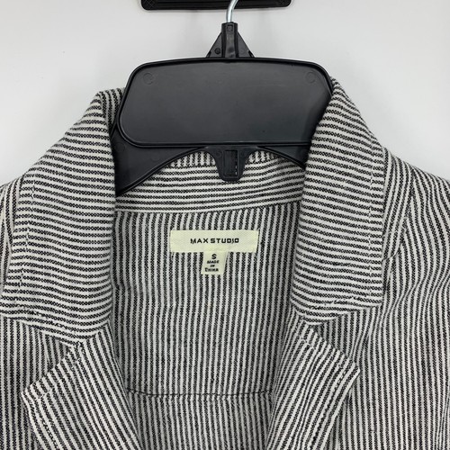 Max Studio Jacket Womens Size Small Stripe Linen Blend Ruched Sleeve Oversized - Picture 5 of 12