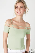 Green Off Shoulder Seamless Short Sleeve Top with Multi Strap Detail OS