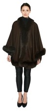Cashmere Cape 3-Ply Thick Cashmere with Fox Fur Trim Cape Coat for Winter Poncho