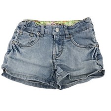 Levi  s Girls size 6 Regular Light Wash Adjustable Denim Shorts Pink Accent