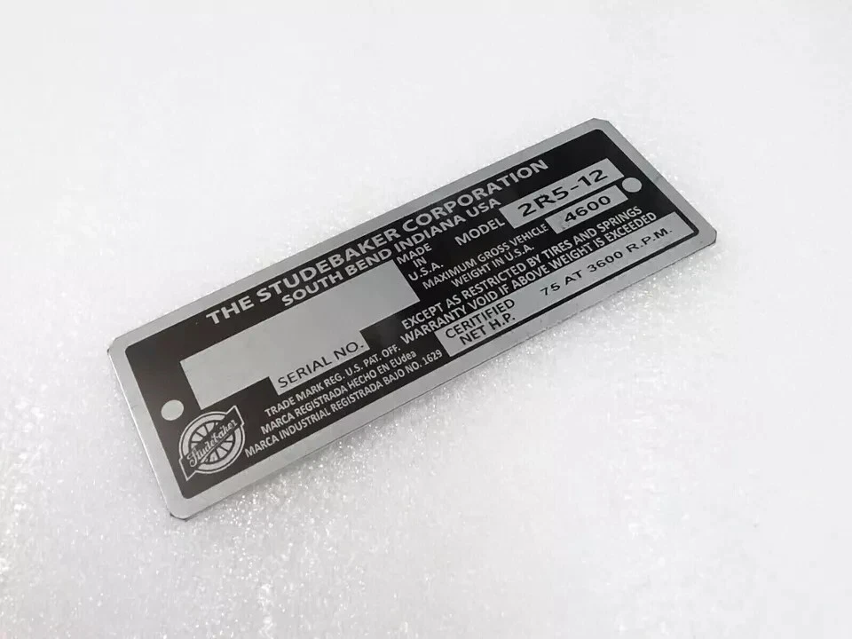 PLACA DE DATOS PARA MODELO STUDEBAKER VINTAGE EE. UU. | Apto para Foto 3 de 4