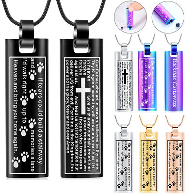 Paw Print / Cross Prayer Square Pendant  Urn Pendant Necklace for Cremation Ashe