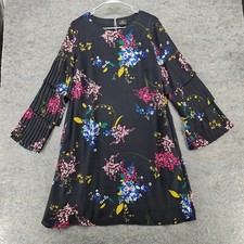 Worthington Dress Womens 10 Black Floral Tiered Sleeve