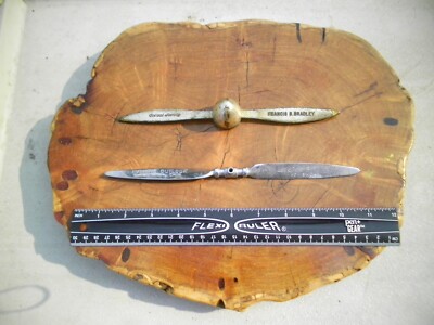 Two Vintage Airplane Propeller Prop Letter Openers Aviation Advertising Douglas
