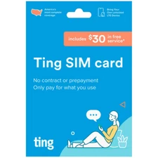 Ting Mobile SIM Card Kit W/$30 Service Credit On 2nd Month Billing