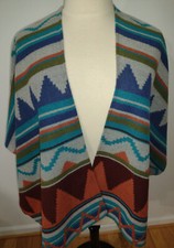 Serape Poncho Adults One Size Festival Retro Hippie Browns Blues Southwest Shawl