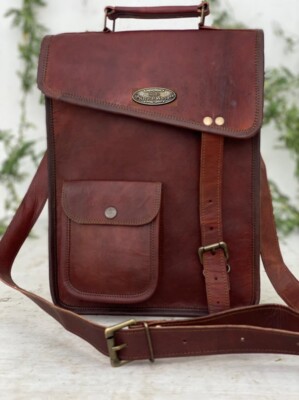 13'' Mens Best Buffalo Leather Vintage Messenger Shoulder Briefcase Office bag