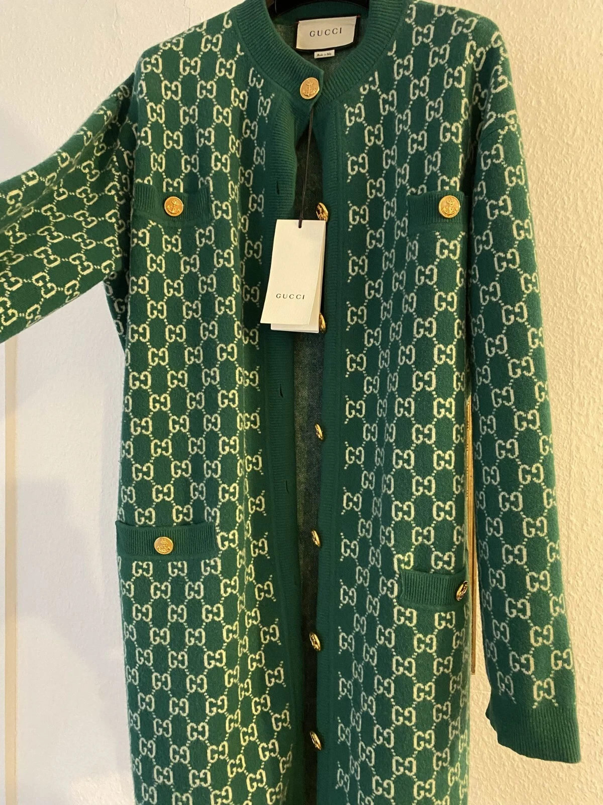 GUCCI Cardigan in maglia di lana verde da donna in S modello GG Authentic