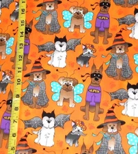 FABRIC - PATTY REED DOGS IN COSTUMES HALLOWEEN - 100% COTTON 2.083 YARDS - CUTE!
