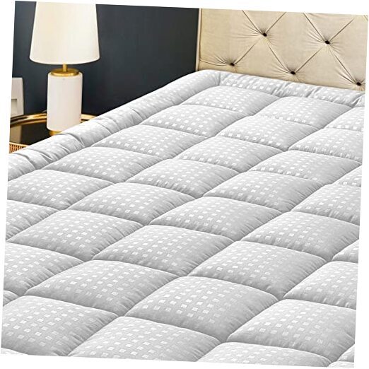 Mattress Pad Quilted Fitted Mattress Protector Cooling Pillow Top King White