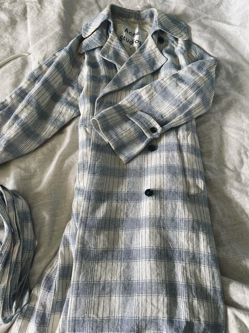 Cappotto lungo ACNE STUDIOS donna motivo a scacchi bianco blu taglia 32