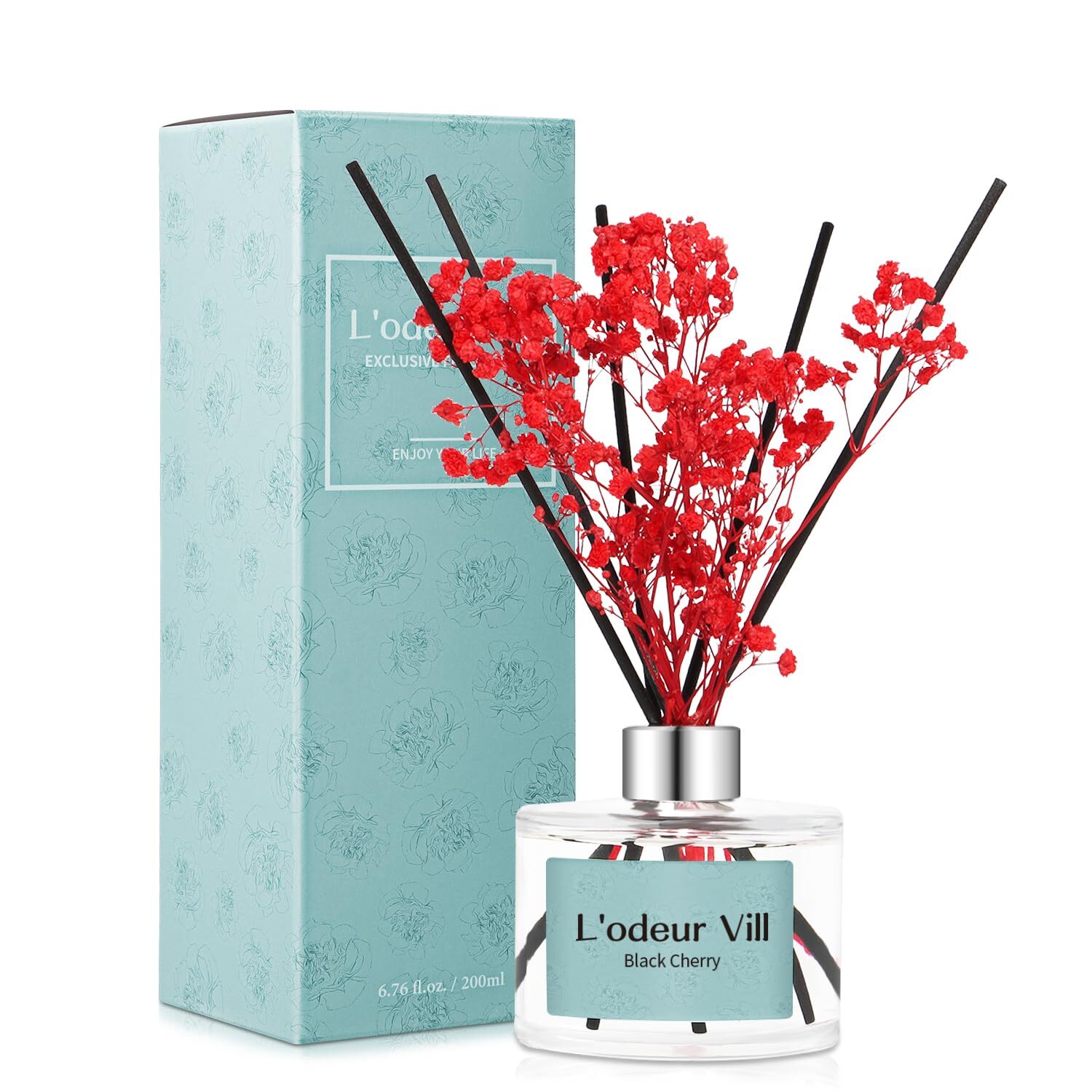 Reed Diffuser Set, 6.7 oz(200ml) Black Cherry Scented Diffuser with 6 Oil Dif...-image