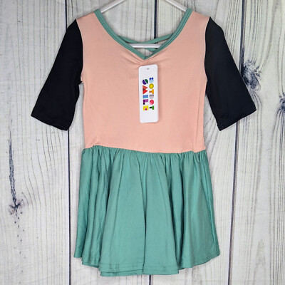 Dot Dot Smile Size 2T Pink Green Black Colorblock Ballerina Twirl Dress NWT