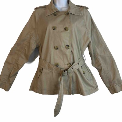 SereNade Women's Khaki Safari Jacket Size L 22x25 Dbl Breasted